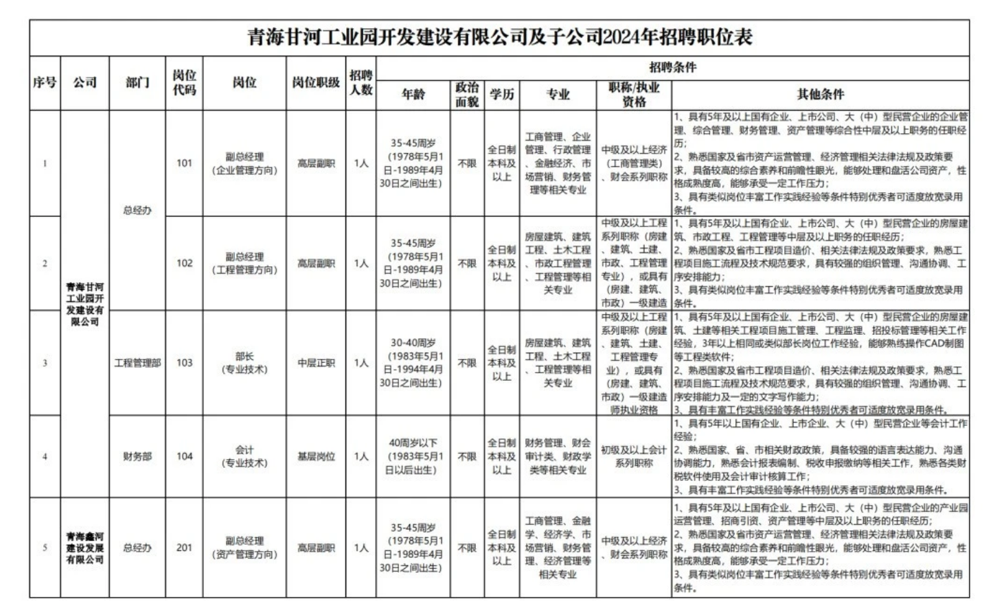 开元体育2024年青海甘河工业园开发建设有限公司及子公司招聘公告(图1)