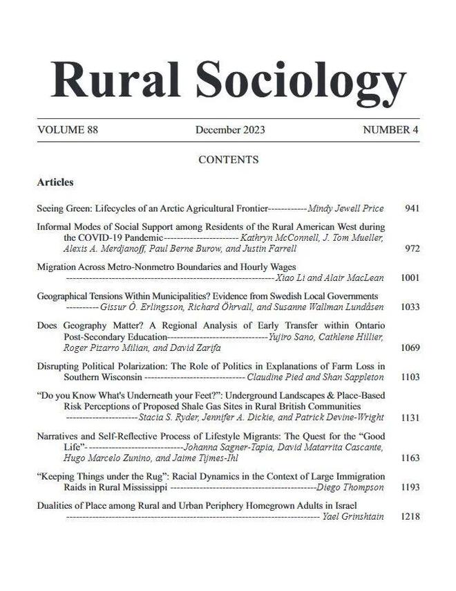 开元体育官网最新版JCS Focus 《Rural Sociology》最新目录(图1)