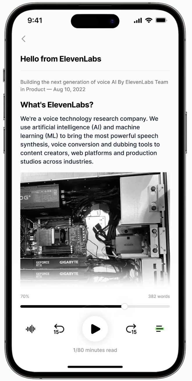 开元体育官网入口ElevenLabs推出Reader App：可将文本转化为语音(图1)